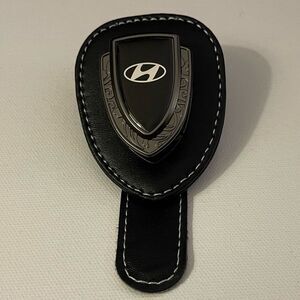 Hyundai Sunglass Holder for Car with Logo Black PU Leather NWT